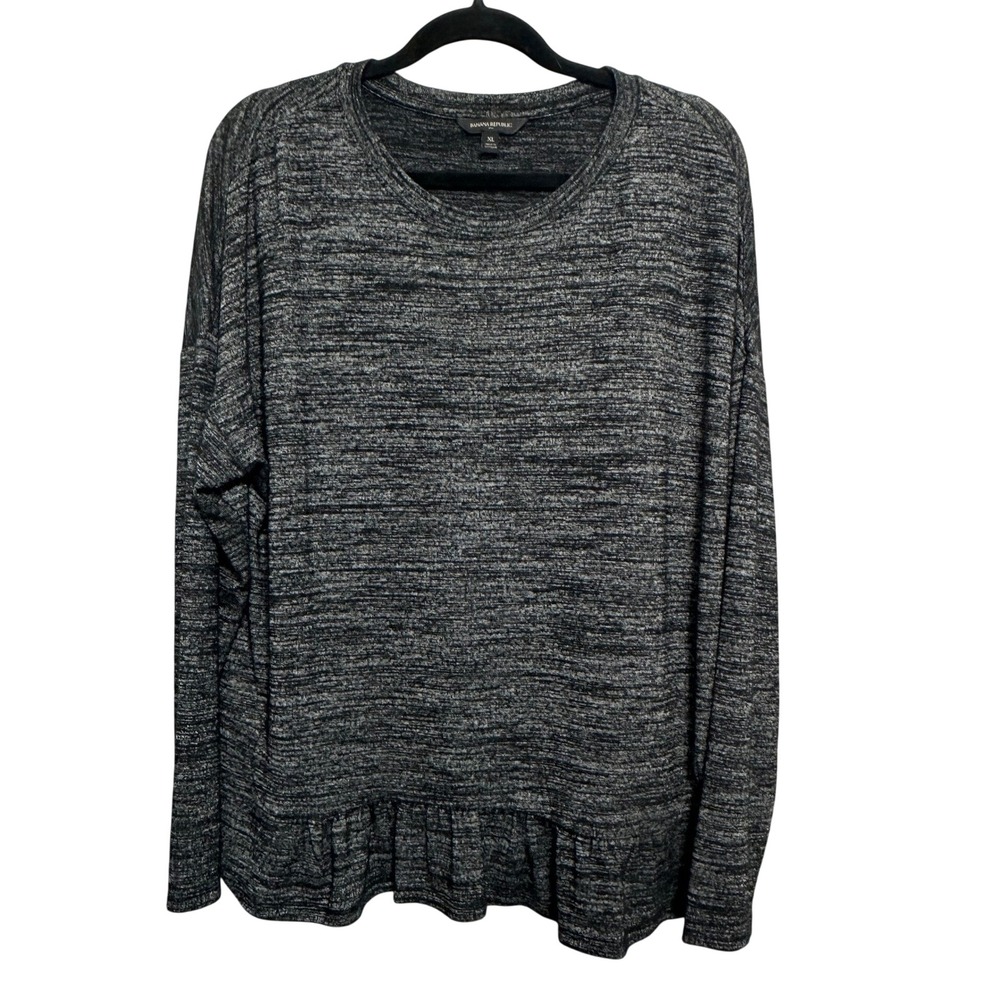 Banana Republic Top Womens XL Charcoal Grey Marled Peplum Long Sleeve Knit